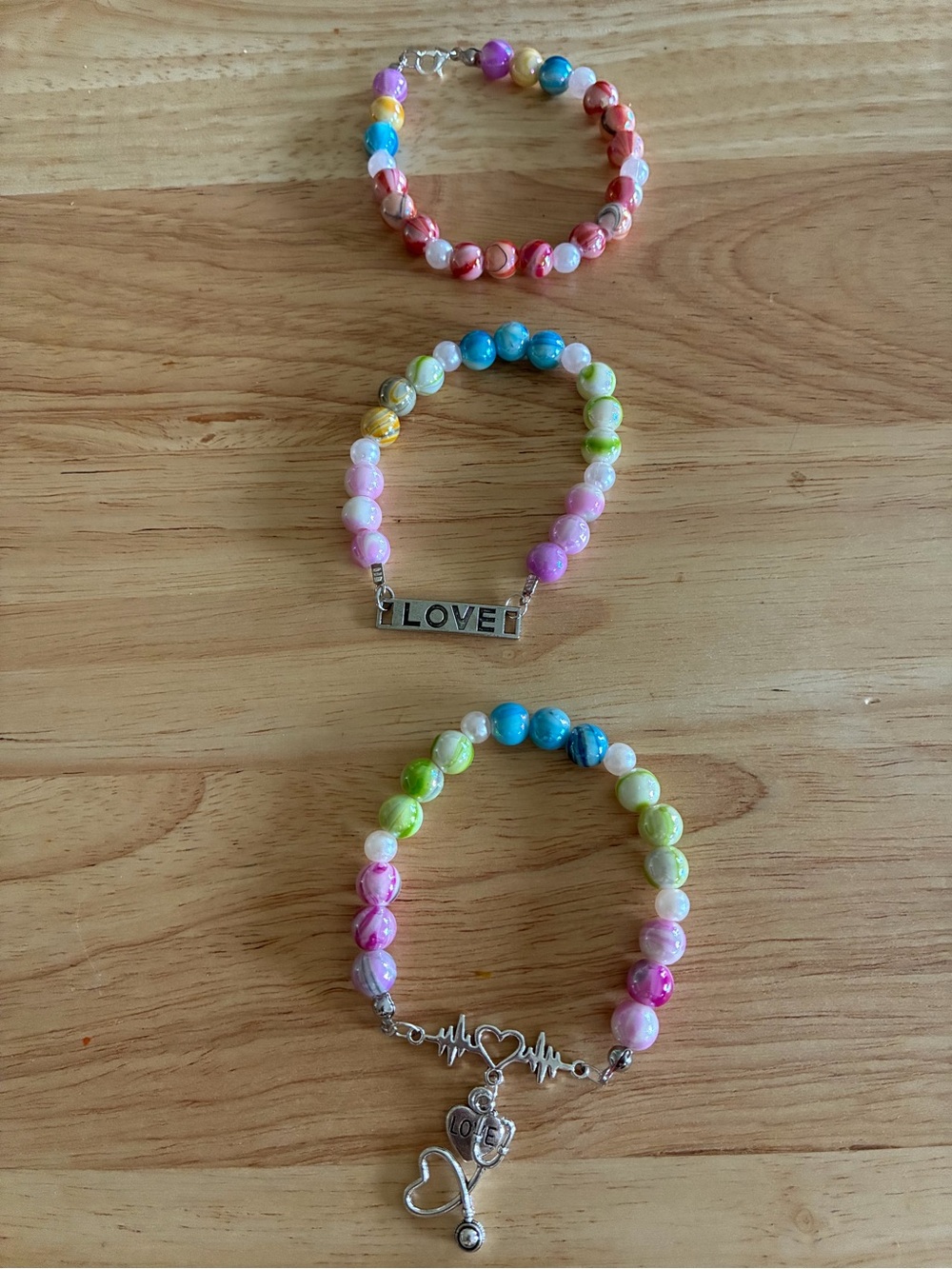 Handmade Multicolor Beaded Bracelet Set - Love Charm